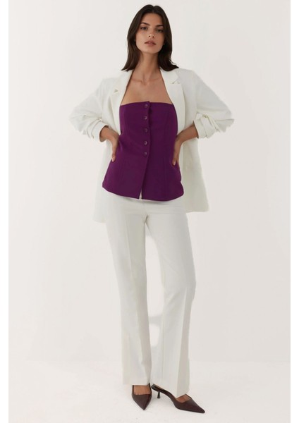 Kadın Straplez Düğmeli Fitted Üst Leylak Moru indirimleri