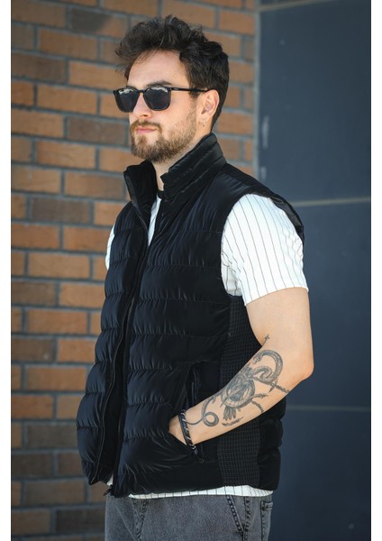 Lordy Örgü Detaylı Cepli Dik Yaka Nova Parlak Kumaş Erkek Şişme Yelek