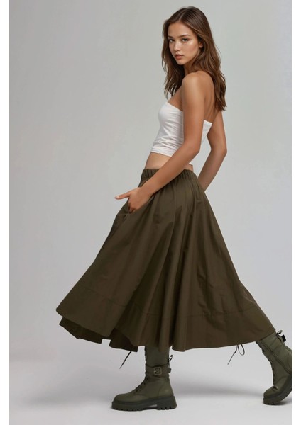 Kadın A-Form Fit Maxi Etek Green