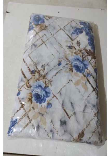 Çift Kişilik Battal Boy 1 Adet Mavi Çiçekli Krem Kaliteli Güzel Dayanıklı Şık