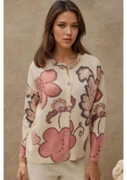 Kadın Çiçekli Jakarlı Hırka Natural fırsatları