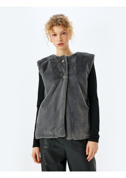 Suni Kürk Bisiklet Yaka Düğmeli Kolsuz Yelek modelleri