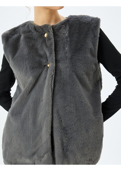 Suni Kürk Bisiklet Yaka Düğmeli Kolsuz Yelek indirimleri