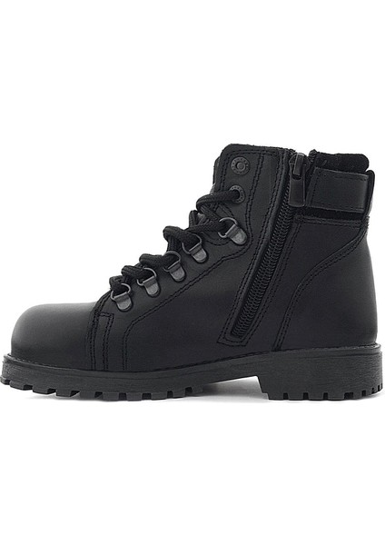 Hakiki Deri Siyah Gerçek Kürklü Bağcıklı Fermuarlı Çocuk Botu fırsatları