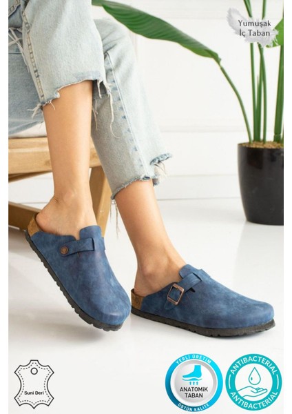 Berlin Unisex Mantar Tabanlı Önü Kapalı Tokalı Sabo Günlük Ev Dışarı Terliği
