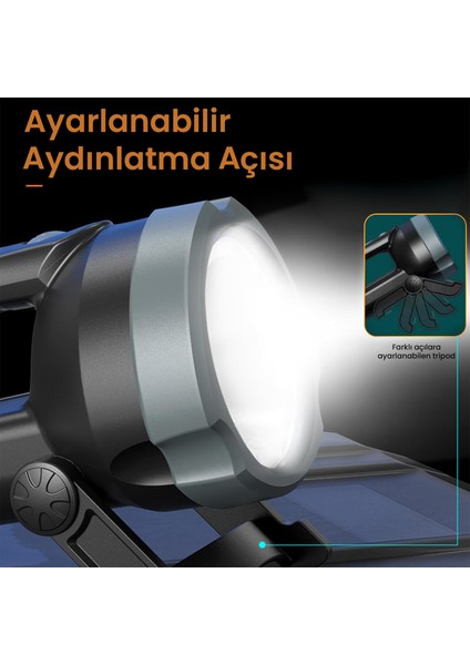 SFL3101/93 800 Lümen Şarj Edilebilir Kamp, Dağcılık, Dış Mekan Tripod Ayaklı Projektör Tipi Taşınabilir LED Spotlight El Feneri Siyah fiyatları
