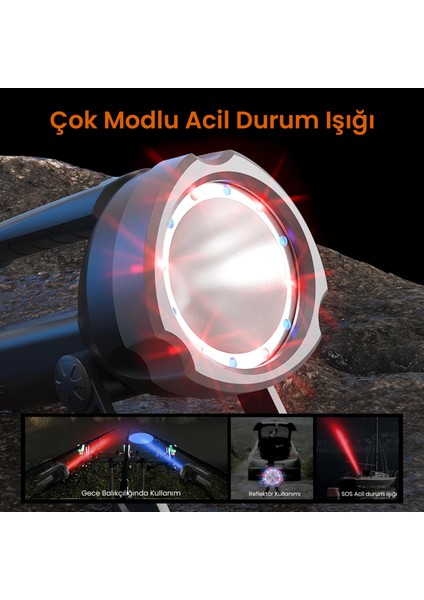 SFL3101/93 800 Lümen Şarj Edilebilir Kamp, Dağcılık, Dış Mekan Tripod Ayaklı Projektör Tipi Taşınabilir LED Spotlight El Feneri Siyah
