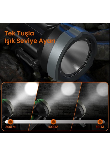 SFL3101/93 800 Lümen Şarj Edilebilir Kamp, Dağcılık, Dış Mekan Tripod Ayaklı Projektör Tipi Taşınabilir LED Spotlight El Feneri Siyah