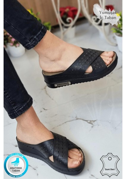 Erika Kadın Günlük Hasır Desenli Terletmeyen Anatomik Ortopedik Taban Anne Dışarı Ev Terliği