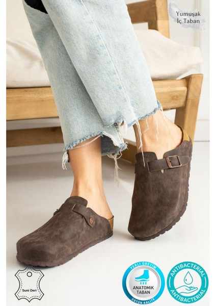 Berlin Unisex Mantar Tabanlı Önü Kapalı Tokalı Sabo Günlük Ev Dışarı Terliği