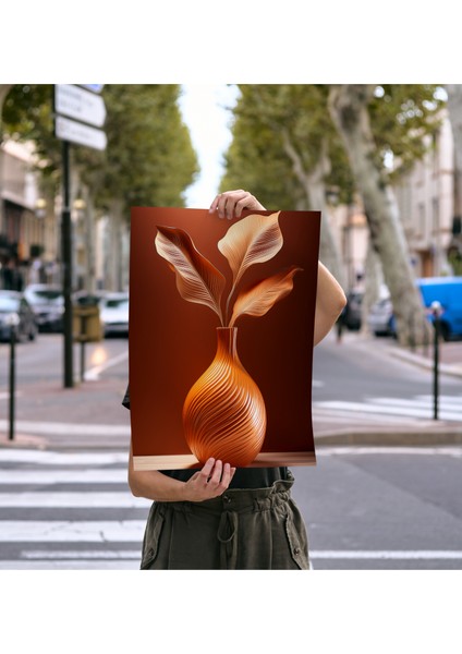 Çerçevesiz Poster, Dijital Baskı, Balkabağı Rengi Çiçek, Klasik ,modern , Soyut , Minimalist Poster