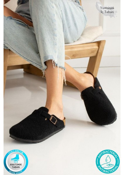 Unisex Kışlık Önü Kapalı Keçeli Günlük Sabo Ev Terliği