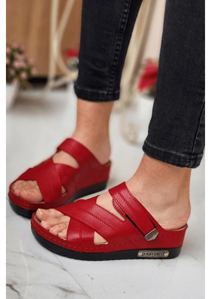 Budi Kadın Şık Konforlu Günlük Terlik Anatomik Ortopedik Taban Suni Deri Anne Dışarı Ev Terliği fırsatları