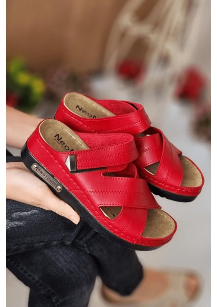 Budi Kadın Şık Konforlu Günlük Terlik Anatomik Ortopedik Taban Suni Deri Anne Dışarı Ev Terliği