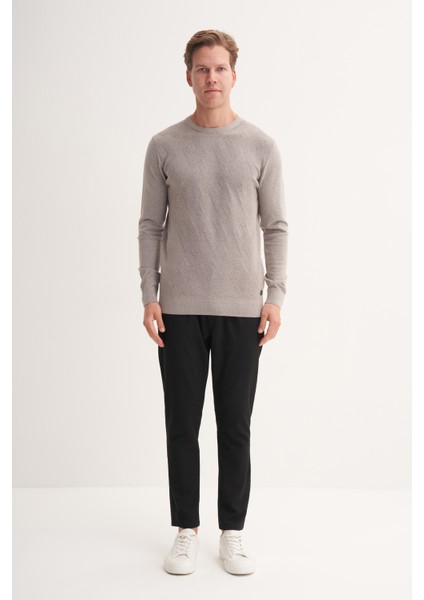 Slim Fit Soft Touch Kendinden Desenli Basic Bisiklet Yaka KAZAK-33050