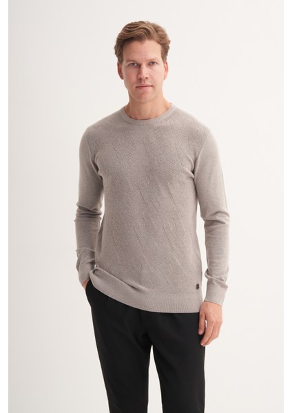 Slim Fit Soft Touch Kendinden Desenli Basic Bisiklet Yaka KAZAK-33050 modelleri