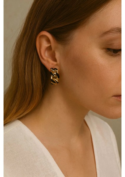 Zincir Model Renkli Mineli Halka Tasarım Kadın Çelik Küpe