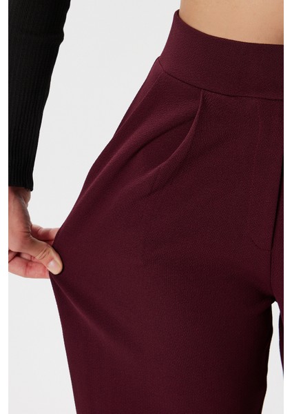 Likra Serisi Move Çift Düğmeli Esnek Bordo Palazzo Pantolon fırsatları