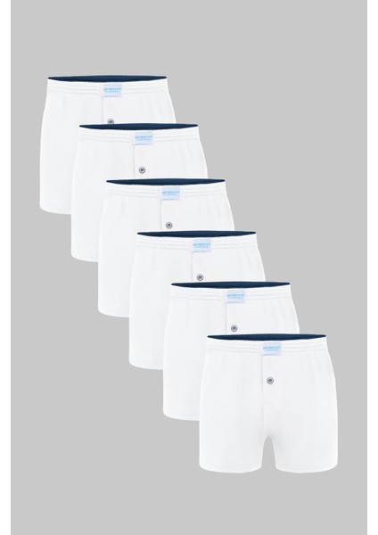 Premium Erkek Beyaz Pamuklu Penye Havlu Bel Boxer 6’lı Paket