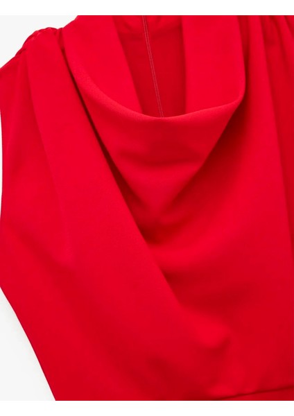 Drapeli Kolsuz Degaje Yaka Mini Kırmızı Kadın Elbise 6WAK80039UW indirimleri