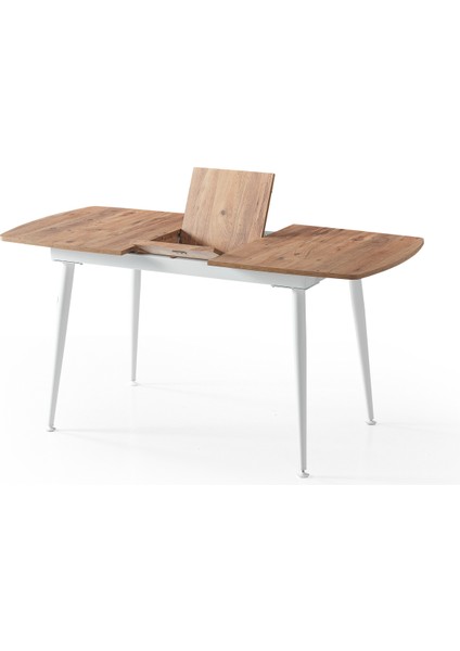 Milano Açılır Dikdörtgen Masa – Ceviz Desen, Beyaz Ayak, 80×125 → 165 Cm, 4–6 Kişilik (Sandalyesiz) fiyatları