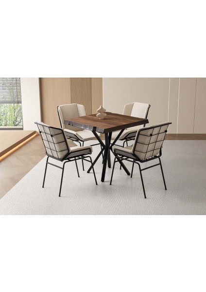 Mobilgen Barok Ceviz 4 Adet Yonca Sandalye 80*80 Kütük Masa Takımı