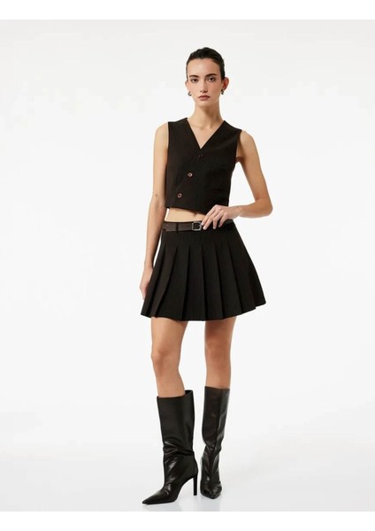 Kruvaze Düğmeli Asimetrik Kesim Blazer Kahverengi Kadın Yelek 6WAK20052UW fiyatları