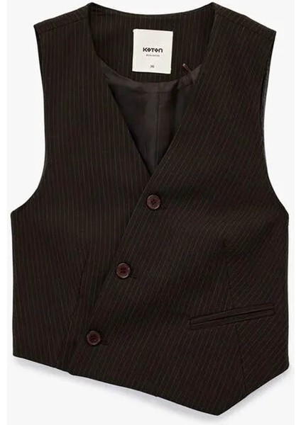 Kruvaze Düğmeli Asimetrik Kesim Blazer Kahverengi Kadın Yelek 6WAK20052UW modelleri