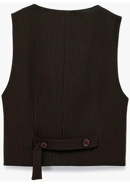 Kruvaze Düğmeli Asimetrik Kesim Blazer Kahverengi Kadın Yelek 6WAK20052UW fırsatları