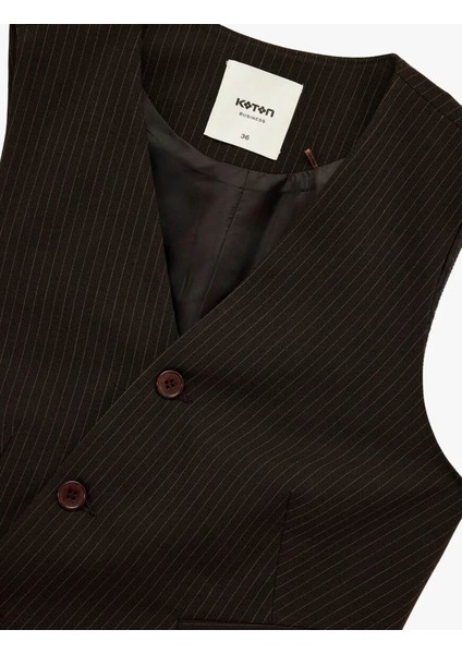 Kruvaze Düğmeli Asimetrik Kesim Blazer Kahverengi Kadın Yelek 6WAK20052UW indirimleri