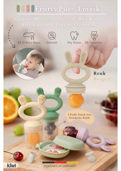 Frutty Meyve Süzgeci-Diş Kaşıyıcı-Püre Emzik | Dondurma Kalıbı | %100 Gıda Sınıfı Silikon | 6-36 Ay