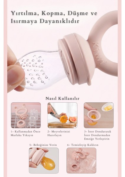 Frutty Meyve Süzgeci-Diş Kaşıyıcı-Püre Emzik | Dondurma Kalıbı | %100 Gıda Sınıfı Silikon | 6-36 Ay