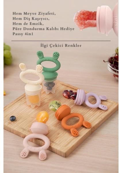 Frutty Meyve Süzgeci-Diş Kaşıyıcı-Püre Emzik | Dondurma Kalıbı | %100 Gıda Sınıfı Silikon | 6-36 Ay