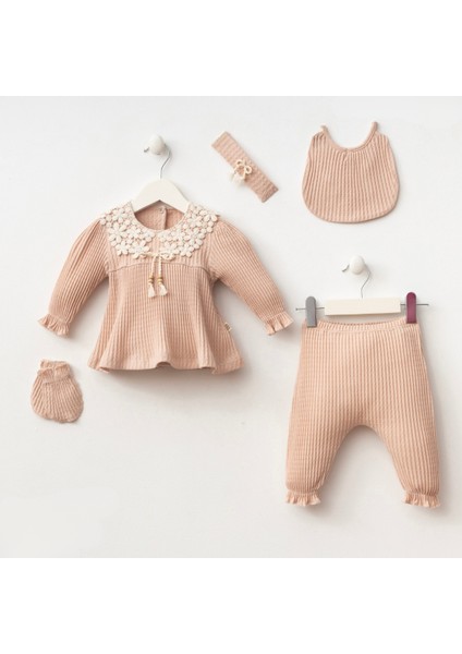 0-3 Ay Kız Bebek Yeni Doğan, Kupür Yakalı Önü Boncuk Fiyonklu 5'li Hastane Çıkışı Zıbın Seti fiyatları