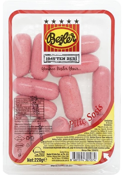 Piliç Sosis 220 gr – Pratik, Lezzetli ve Doyurucu Atıştırmalık