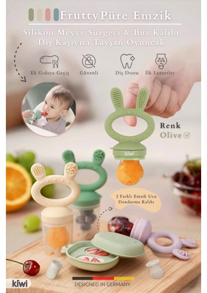 Frutty Meyve Süzgeci-Diş Kaşıyıcı-Püre Emzik | Dondurma Kalıbı | %100 Gıda Sınıfı Silikon | 6-36 Ay
