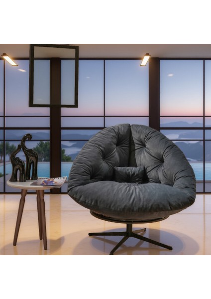 360 Derece Döner Mekanizmalı Berjer Ergonomik Tekli Koltuk – Tay Tüyü - Füme