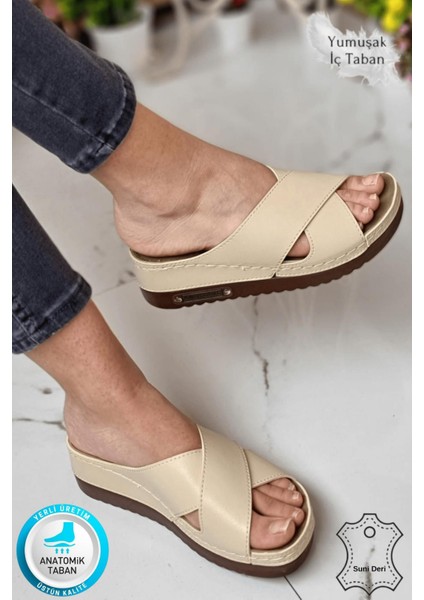 Lina Kadın Anatomik Ortopedik Konfor Modeli Terlik Hafif Şık Topuklu Günlük Dışarı Ev İçi Terliği