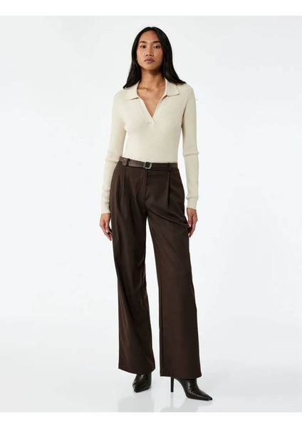 Polo Yaka Triko Bej Kadın Kazak 6WAK90122HT fiyatları