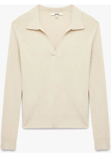 Polo Yaka Triko Bej Kadın Kazak 6WAK90122HT modelleri