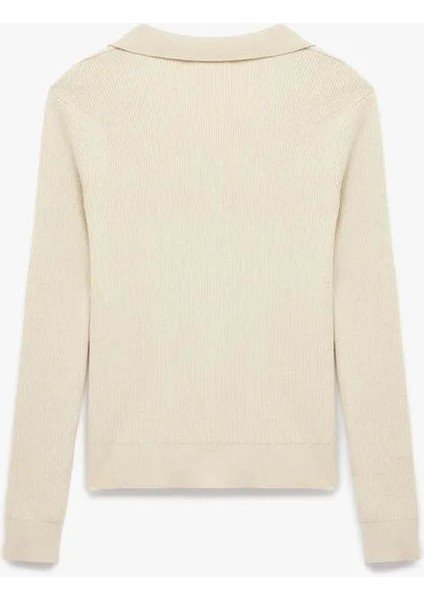 Polo Yaka Triko Bej Kadın Kazak 6WAK90122HT fırsatları