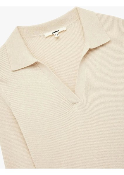 Polo Yaka Triko Bej Kadın Kazak 6WAK90122HT indirimleri