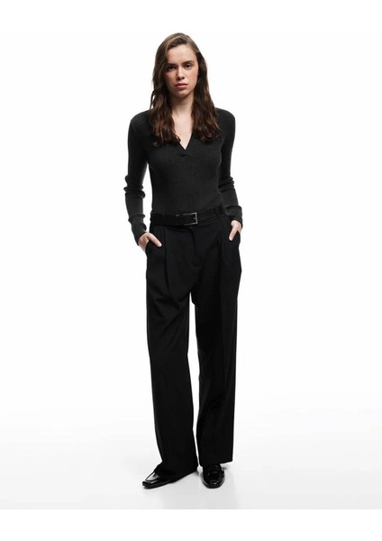 Polo Yaka Triko Antrasit Kadın Kazak 6WAK90122HT