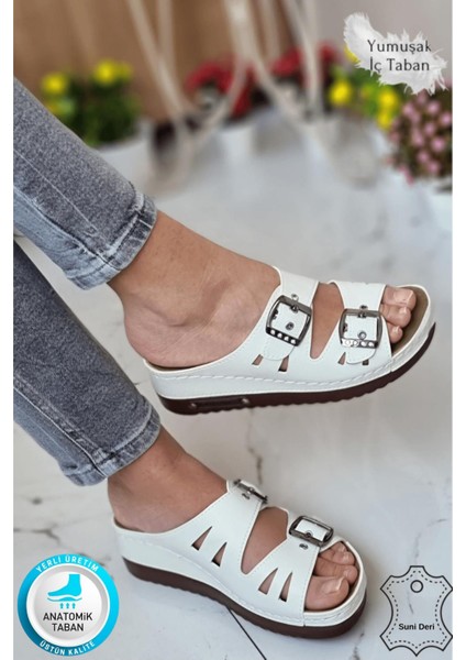 Darma Kadın Günlük Terlik Çift Bant Taşlı Tokalı Ortopedik Taban Anne Dışarı & Ev İçi Terliği fiyatları