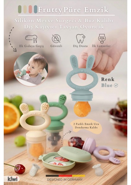 Frutty Meyve Süzgeci-Diş Kaşıyıcı-Püre Emzik | Dondurma Kalıbı | %100 Gıda Sınıfı Silikon | 6-36 Ay