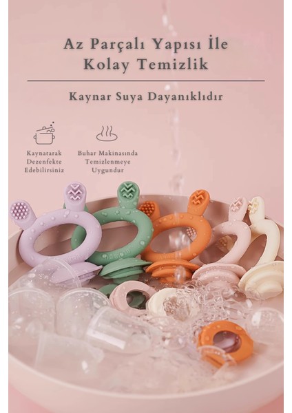 Frutty Meyve Süzgeci-Diş Kaşıyıcı-Püre Emzik | Dondurma Kalıbı | %100 Gıda Sınıfı Silikon | 6-36 Ay