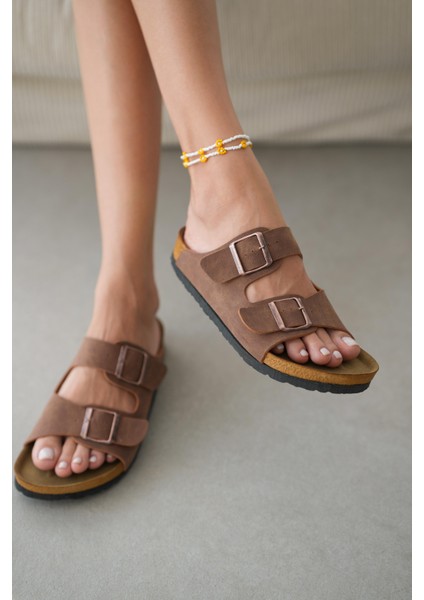 Angel Unisex Ortopedik Tabanlı Terlik Çift Bantlı Tokalı Günlük Rahat Ev & Dışarı Terliği