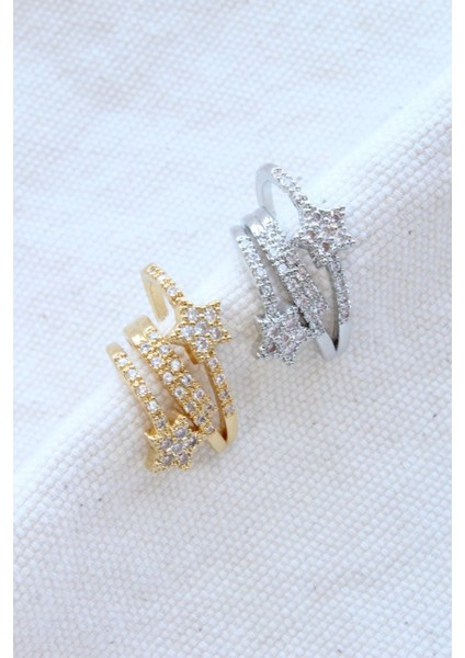 Çoklu Görünüm Zirkon Taşlı Yıldız Model Earcuff Kıkırdak Küpe modelleri