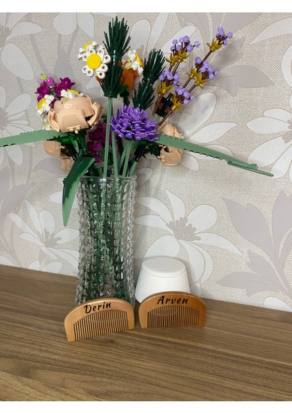 Ikiz Bebekler Için Isme Özel Lazer Yazım 2'li Ahşap Şimşir Saç Tarak Set