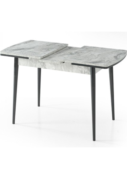 Berlin Açılır Dikdörtgen Masa – Gri Mermer, Siyah Ayak, 80×130 → 160 cm (Sandalyesiz, 4–6 Kişilik) modelleri